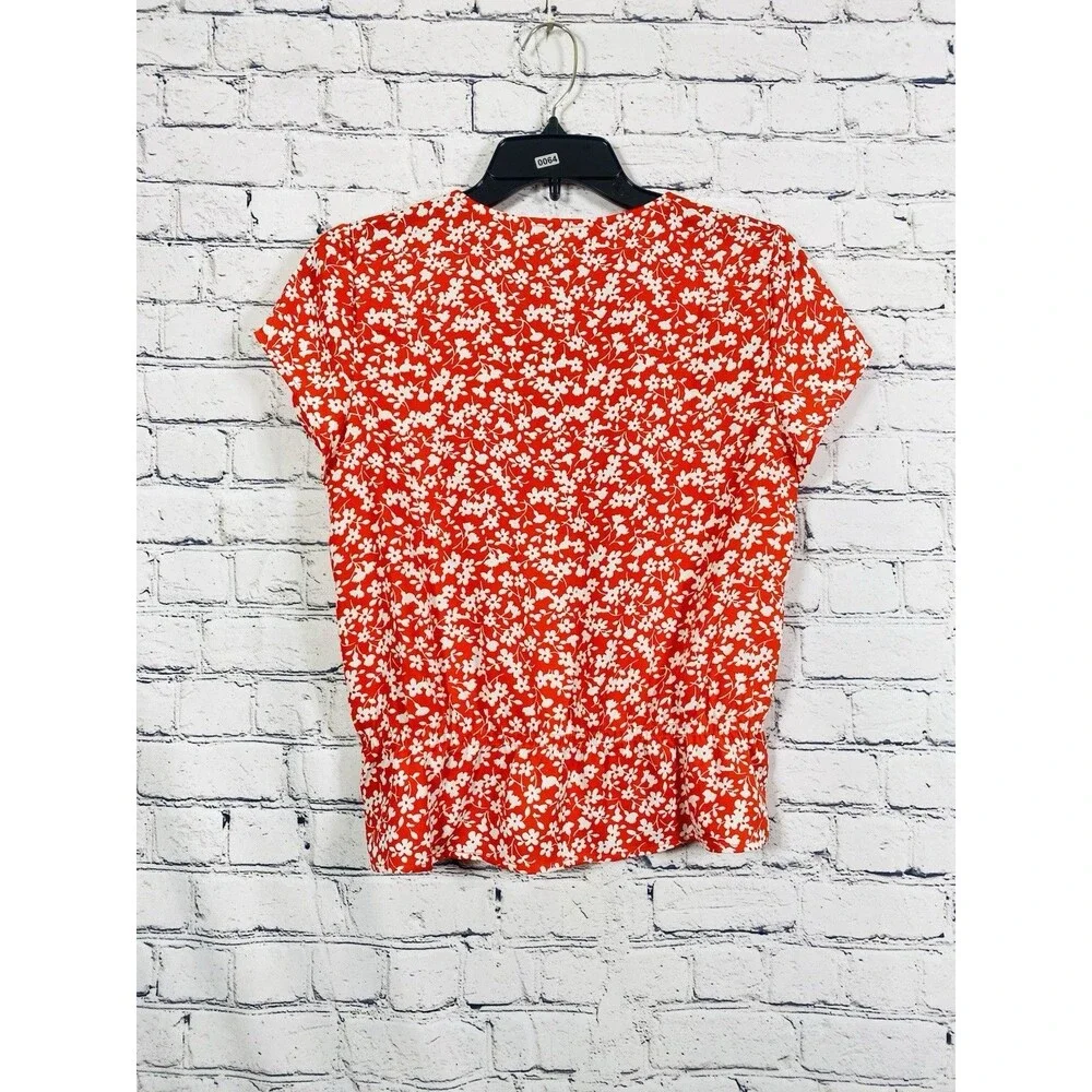 J.Crew Mercantile Women Floral Peplum Blouse V-Neck Short Sleeve Red White XS